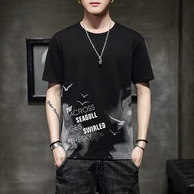 Men's short sleeved T-shirt summer loose Korean version 2025 new trendy brand clothes T-shirt men's half sleeved summer outfit