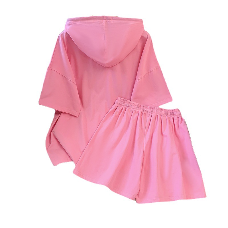 Hooded short sleeved T-shirt shorts two-piece set for women 2023 new summer loose casual sports style fashion set Hooded short sleeved T-shirt shorts two-piece set for women 2023 new summer loose casual sports style fashion set