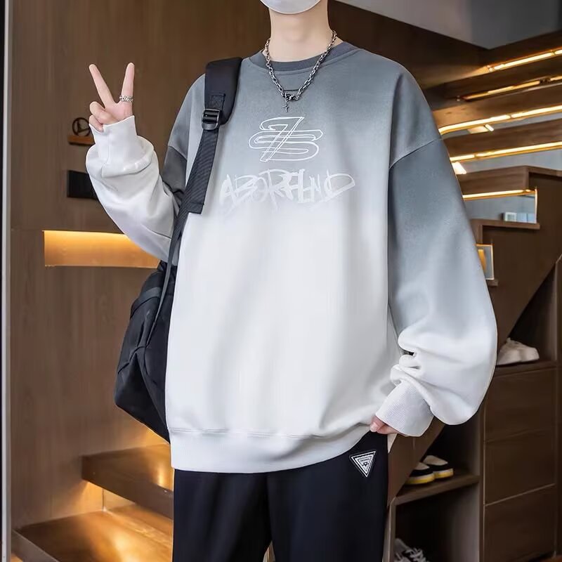 2025 Spring and Autumn hoodie set, men's round neck long sleeved, youth gradient color, cotton, junior high school students, big children's men's clothing 2025 Spring and Autumn hoodie set, men's round neck long sleeved, youth gradient color, cotton, junior high school students, big children's men's clothing