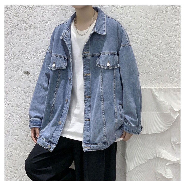 Cowboy jacket men's loose spring and autumn new jacket Korean version simple solid color trend casual lapel cardigan clothes Cowboy jacket men's loose spring and autumn new jacket Korean version simple solid color trend casual lapel cardigan clothes