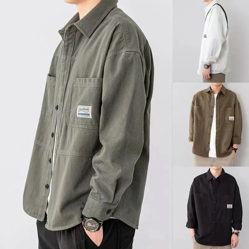 2025 new workwear shirt men's spring and autumn regular jacket shirt loose long sleeved autumn and winter cardigan jacket