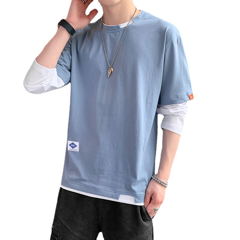 Spring and Autumn men's long sleeved t-shirt trend ins loose top clothing 2022 new short sleeved men's summer base shirt Spring and Autumn men's long sleeved t-shirt trend ins loose top clothing 2022 new short sleeved men's summer base shirt