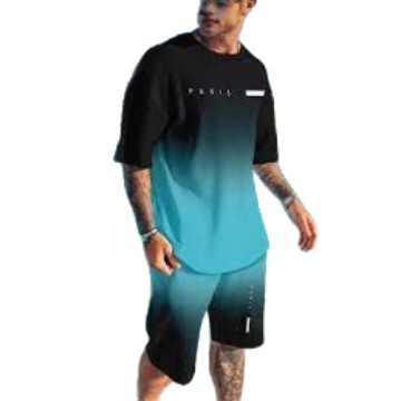 2025 new casual sports short sleeved T-shirt men's summer new gradient letter round neck T-shirt shorts set 2025 new casual sports short sleeved T-shirt men's summer new gradient letter round neck T-shirt shorts set