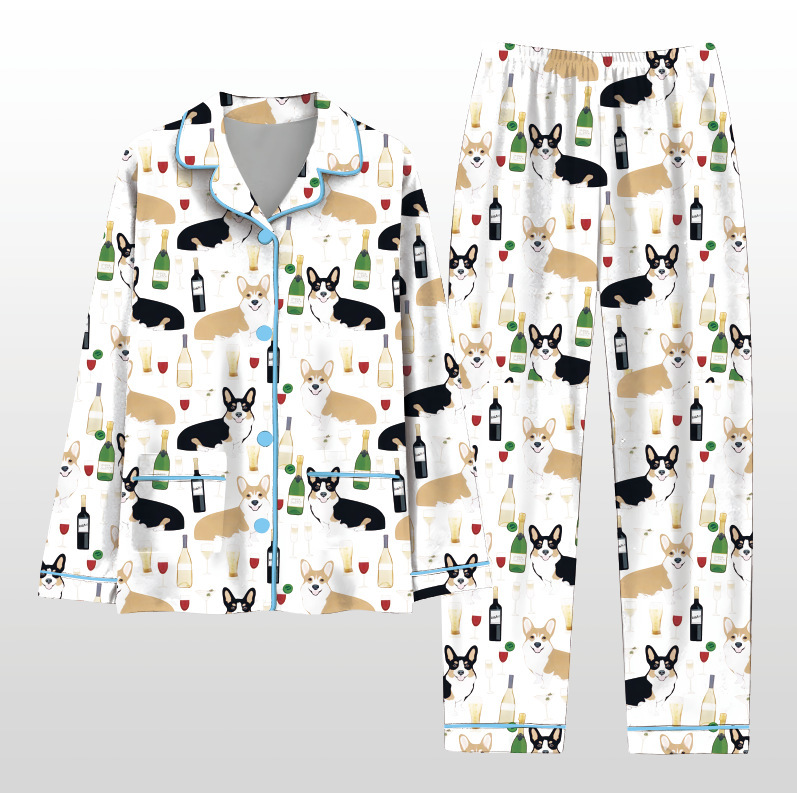 2025 Amazon standalone long sleeved casual sleepwear set with printed fashion buttons for adult casual home wear 2025 Amazon standalone long sleeved casual sleepwear set with printed fashion buttons for adult casual home wear