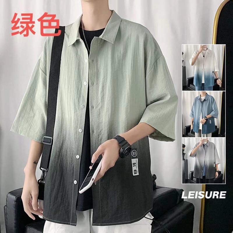 Ice silk shirt for men, short sleeved linen shirt, summer design, Hong Kong style, Japanese fashion, casual shirt jacket Ice silk shirt for men, short sleeved linen shirt, summer design, Hong Kong style, Japanese fashion, casual shirt jacket