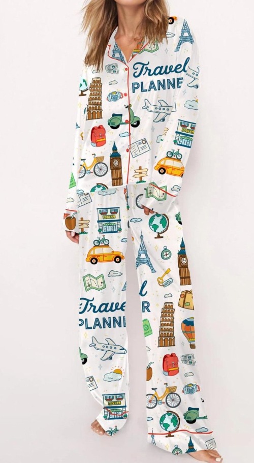 2025 Amazon standalone long sleeved casual sleepwear set with printed fashion buttons for adult casual home wear 2025 Amazon standalone long sleeved casual sleepwear set with printed fashion buttons for adult casual home wear