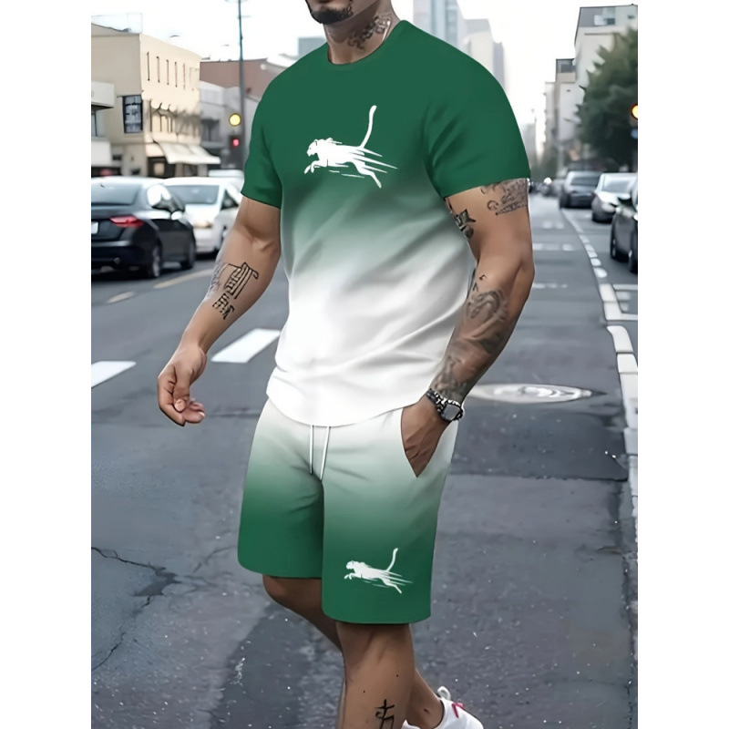 2025 Cross border Hot selling Set Fashion Short sleeved T-shirt Pants Loose Men's 3D Digital Printed Running Two piece Set 2025 Cross border Hot selling Set Fashion Short sleeved T-shirt Pants Loose Men's 3D Digital Printed Running Two piece Set