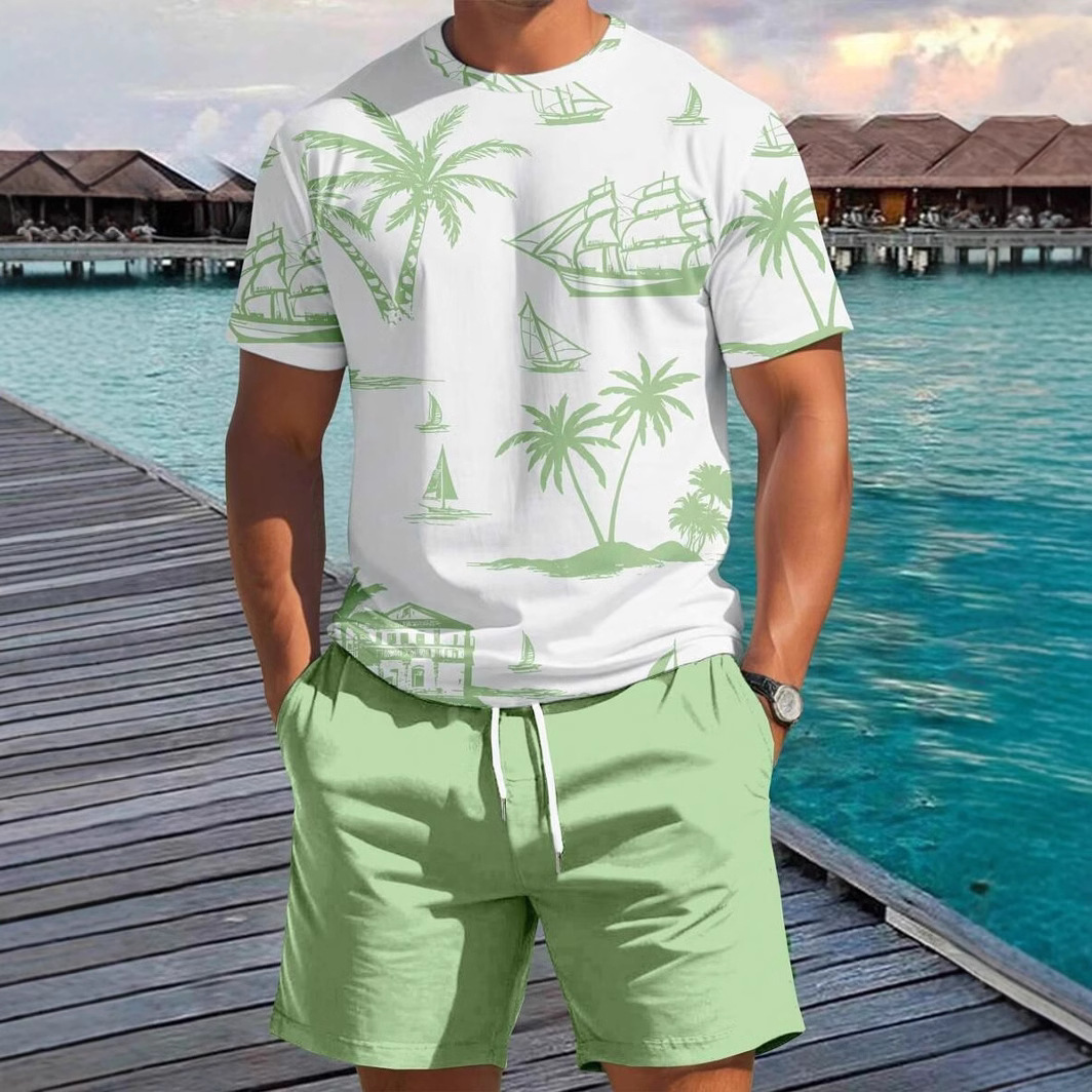 2025 New Cross border European and American Fashion T-shirt Shorts Letter Printed Summer Street Loose Leisure Hip Hop Set