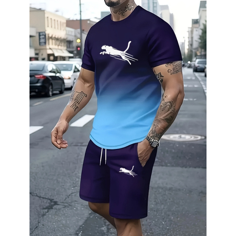2025 Cross border Hot selling Set Fashion Short sleeved T-shirt Pants Loose Men's 3D Digital Printed Running Two piece Set 2025 Cross border Hot selling Set Fashion Short sleeved T-shirt Pants Loose Men's 3D Digital Printed Running Two piece Set