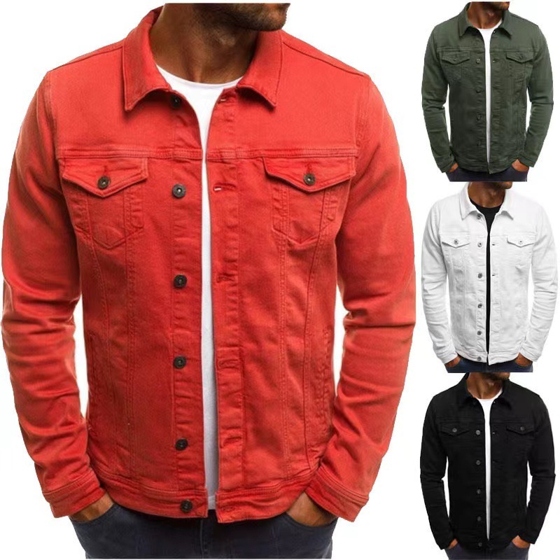 Cross border men's 2025 autumn and winter fashion slim fit denim jacket workwear collar multi pocket jacket trendy brand long sleeved