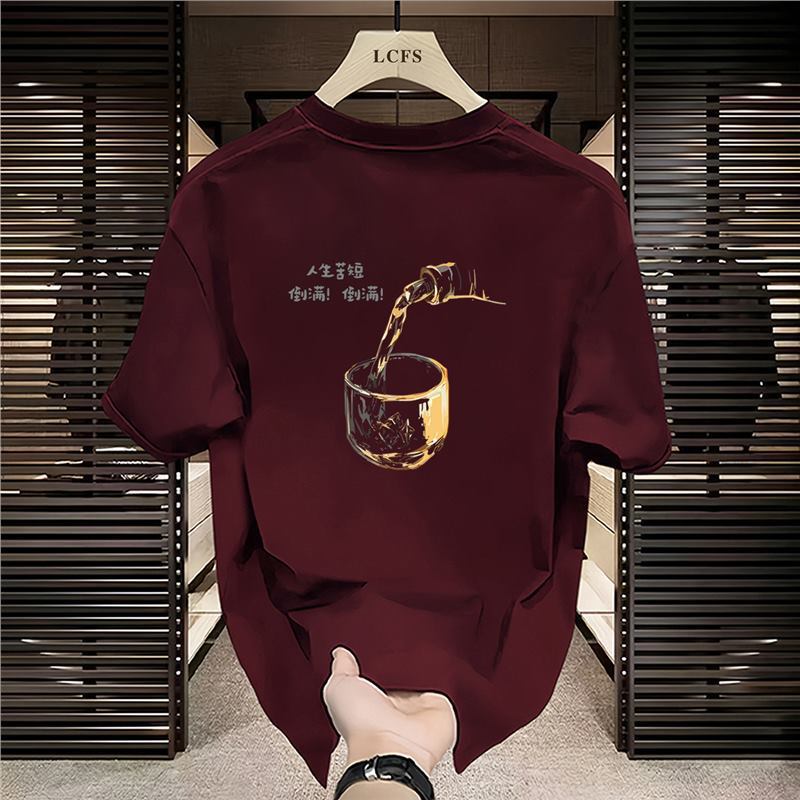 Cross border 2025 men's short sleeved T-shirt, high-end trendy brand, fashionable and casual printed upper garment, bottom layer shirt, short T