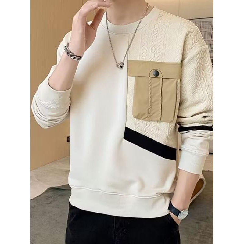 Sweatshirt men's 2023 autumn and winter new trend handsome men's round neck sweatshirt jacket men's top loose base shirt