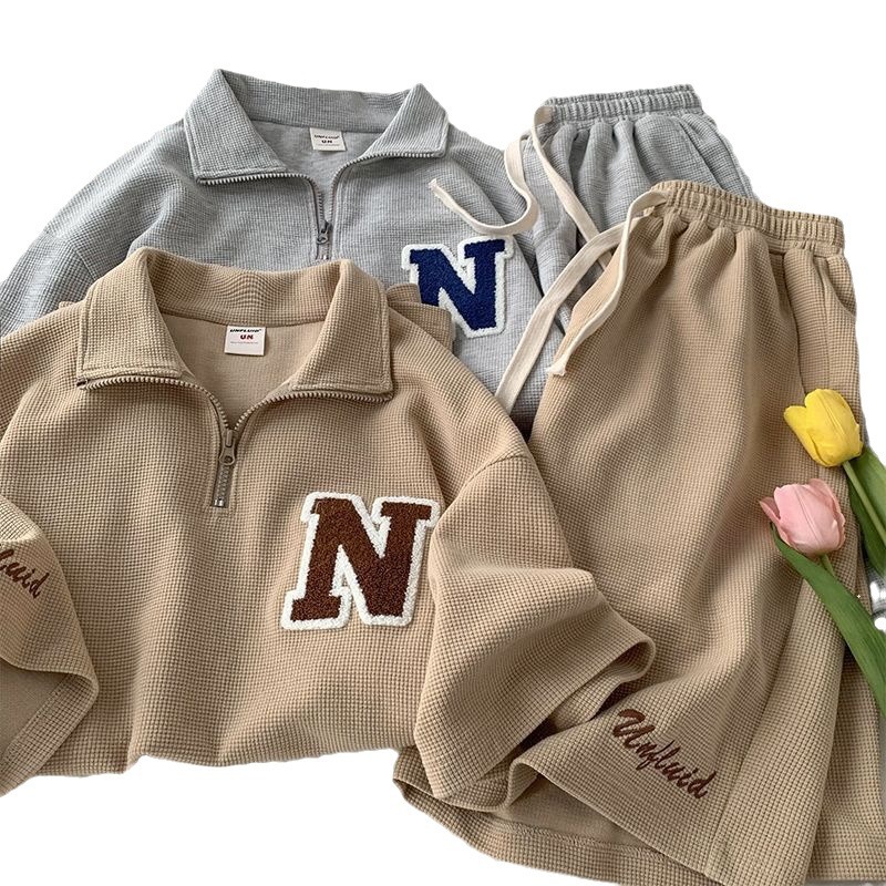 Single piece/set Waffle casual sports suit for men and women summer new shorts polo top two-piece set trendy Single piece/set Waffle casual sports suit for men and women summer new shorts polo top two-piece set trendy