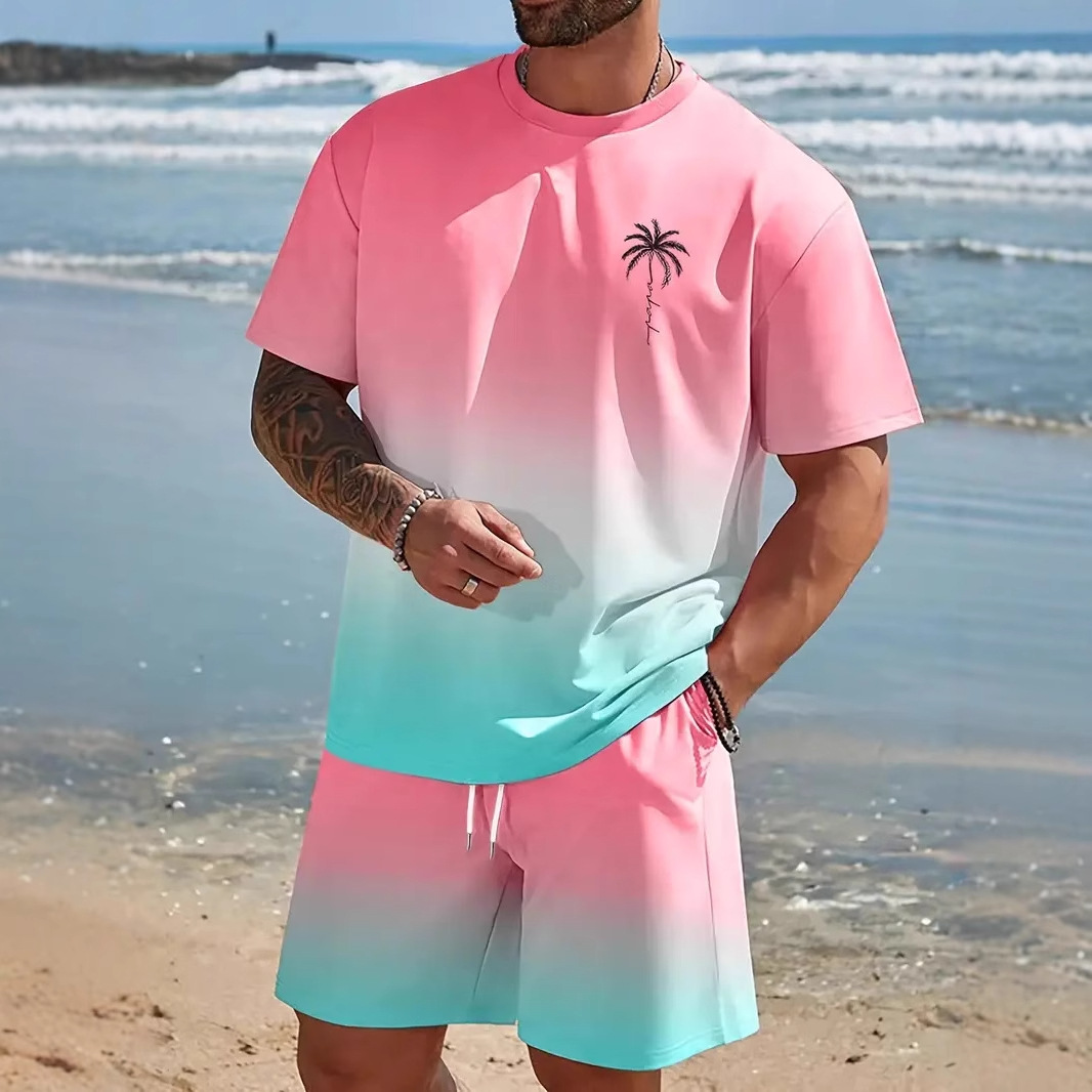2025 Cross border Hot selling Set Fashion Short sleeved T-shirt Pants Loose Men's 3D Digital Printed Running Two piece Set 2025 Cross border Hot selling Set Fashion Short sleeved T-shirt Pants Loose Men's 3D Digital Printed Running Two piece Set
