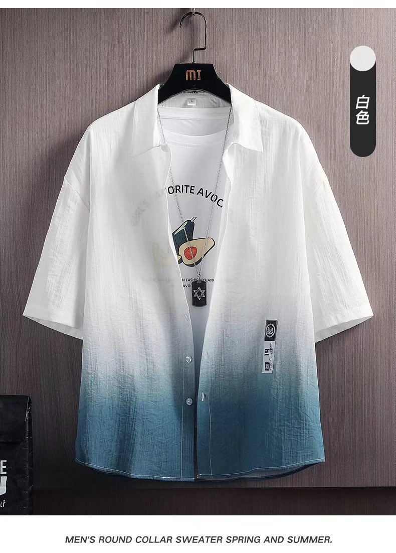 Ice silk shirt for men, short sleeved linen shirt, summer design, Hong Kong style, Japanese fashion, casual shirt jacket Ice silk shirt for men, short sleeved linen shirt, summer design, Hong Kong style, Japanese fashion, casual shirt jacket