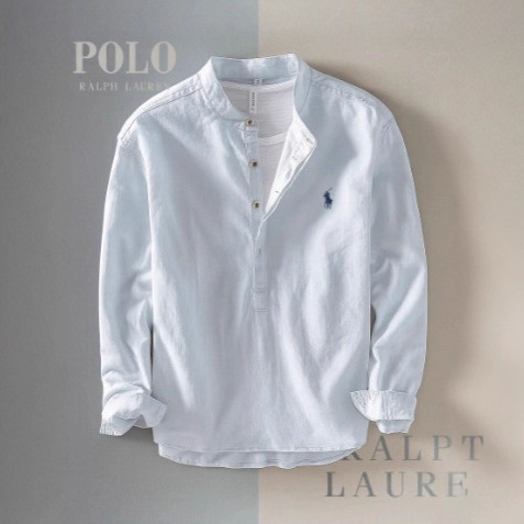 2025 shirt top men's casual shirt Korean version slim fit solid color stand up collar pullover commuting shirt men