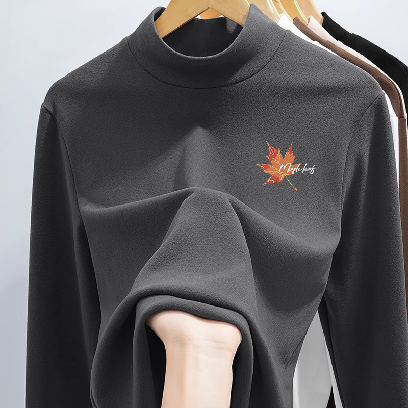 German velvet base shirt men's winter mid neck slim fit top 2024 new addition velvet warm half high neck long sleeved T-shirt