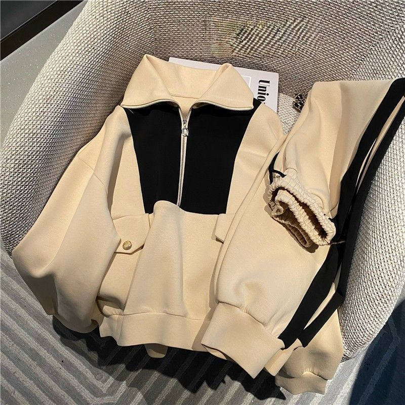 Autumn and winter new long sleeved plus size sportswear set for women, fashionable and Western style, casual and slimming hoodie set, complete set