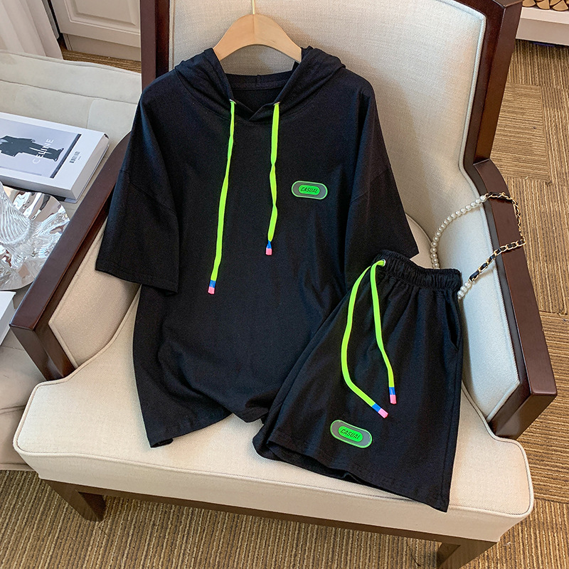 Hooded short sleeved T-shirt shorts two-piece set for women 2023 new summer loose casual sports style fashion set Hooded short sleeved T-shirt shorts two-piece set for women 2023 new summer loose casual sports style fashion set