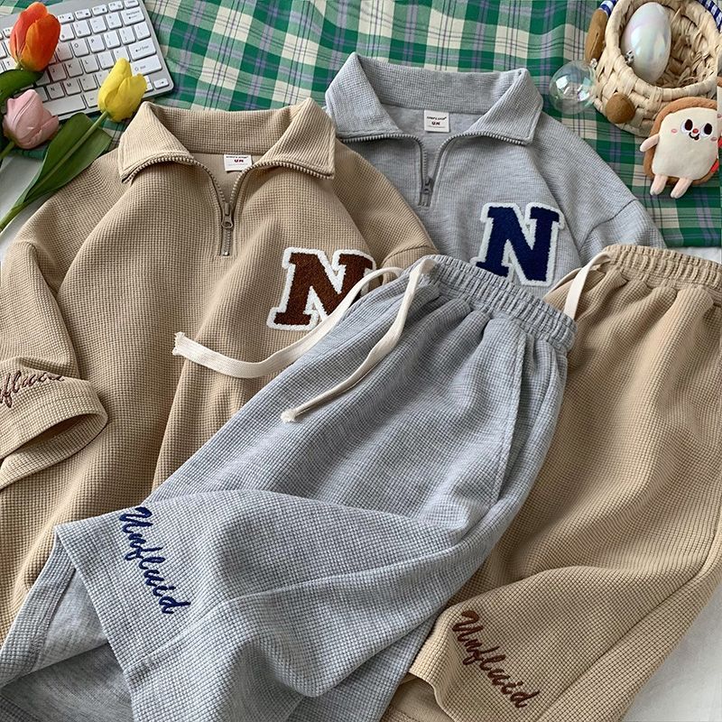 Single piece/set Waffle casual sports suit for men and women summer new shorts polo top two-piece set trendy Single piece/set Waffle casual sports suit for men and women summer new shorts polo top two-piece set trendy