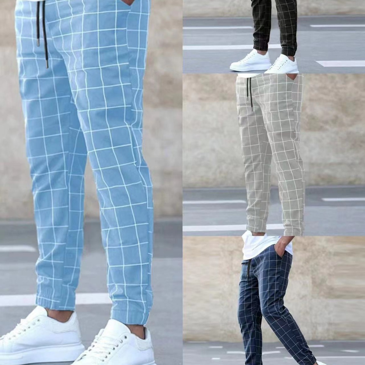 Cross border men's new sports and leisure trend, fashionable digital printed checkered pants, all season versatile men's digital printed pants