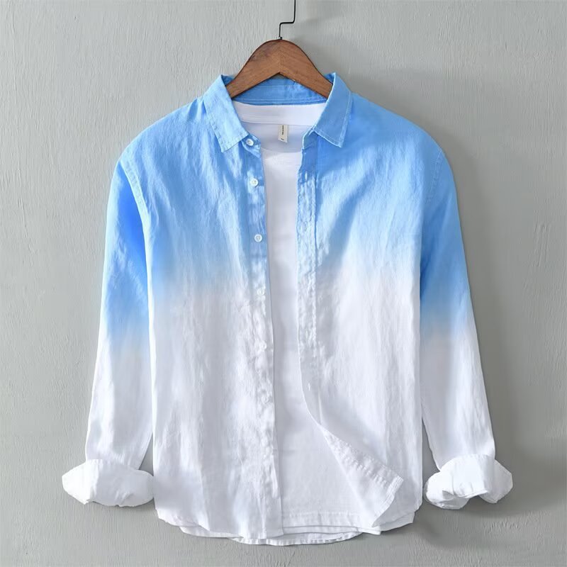 Gradient color shirt men's long sleeved spring and autumn new Korean version casual youth versatile trend loose top jacket Gradient color shirt men's long sleeved spring and autumn new Korean version casual youth versatile trend loose top jacket