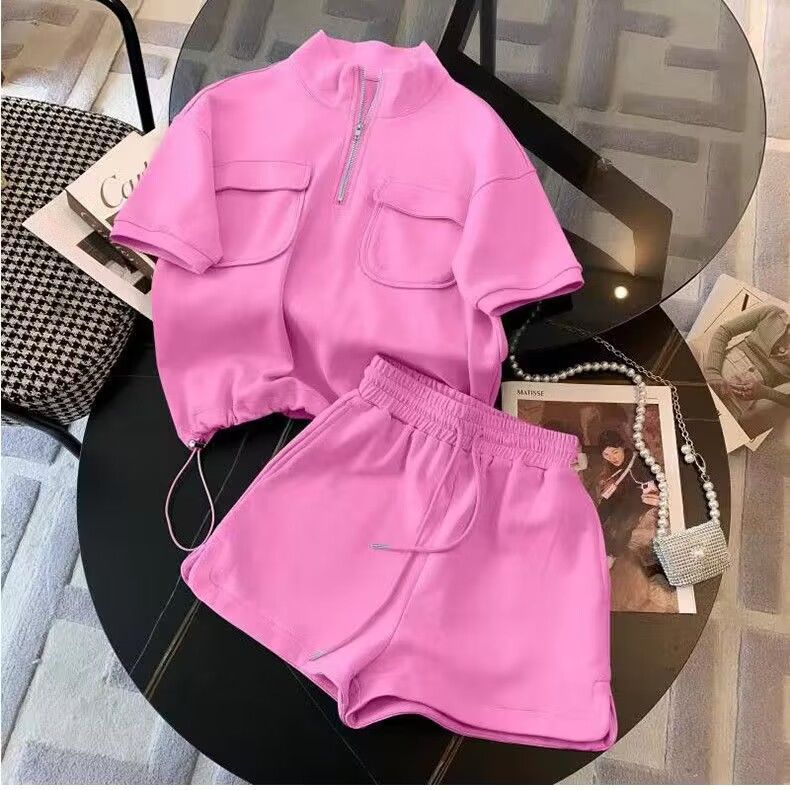 European dopamine sports suit women's summer college style 2024 new fashionable and stylish casual shorts two-piece set