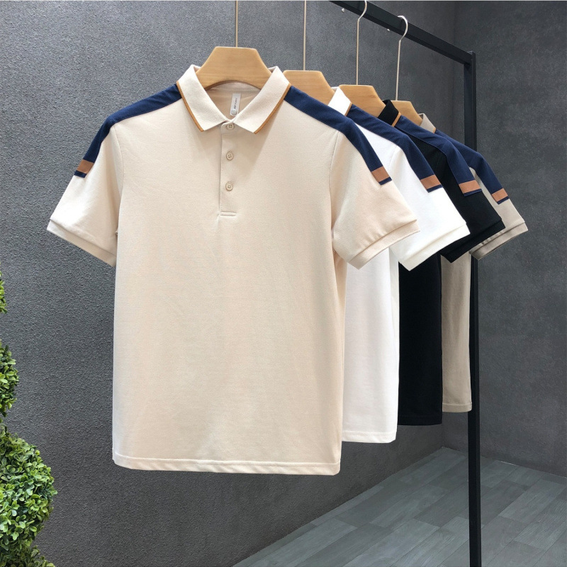 Summer men's polo shirt short sleeved men's summer trendy brand new color blocked half sleeved top slim fit lapel men's T-shirt