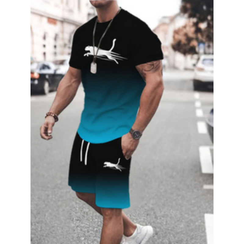 2025 Cross border Hot selling Set Fashion Short sleeved T-shirt Pants Loose Men's 3D Digital Printed Running Two piece Set 2025 Cross border Hot selling Set Fashion Short sleeved T-shirt Pants Loose Men's 3D Digital Printed Running Two piece Set
