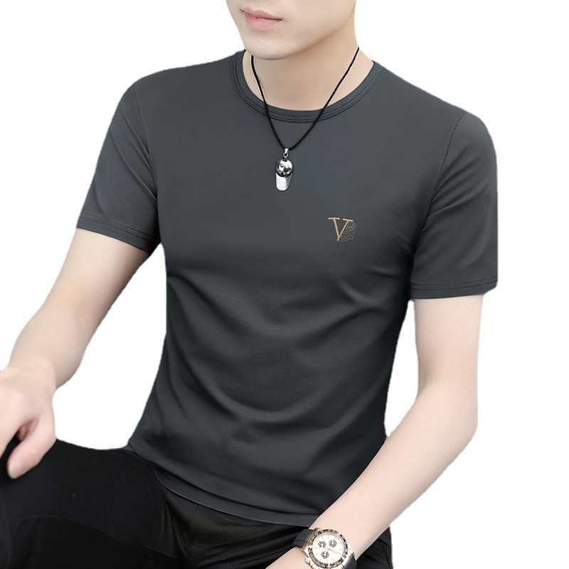 Summer Men's Ice Silk Short sleeved T-shirt 2024 Summer New High end Quick drying T-shirt Men's Trendy