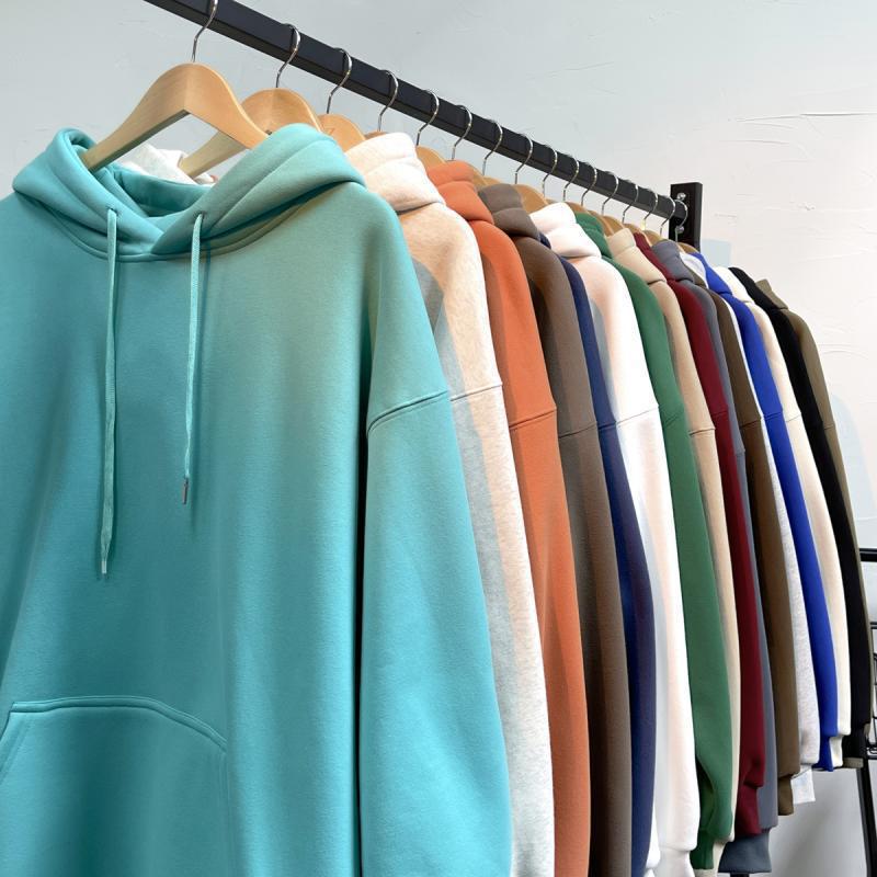 Dark green heavyweight solid color hoodie for men, autumn and winter solid color basic style with plush oversized hooded jacket