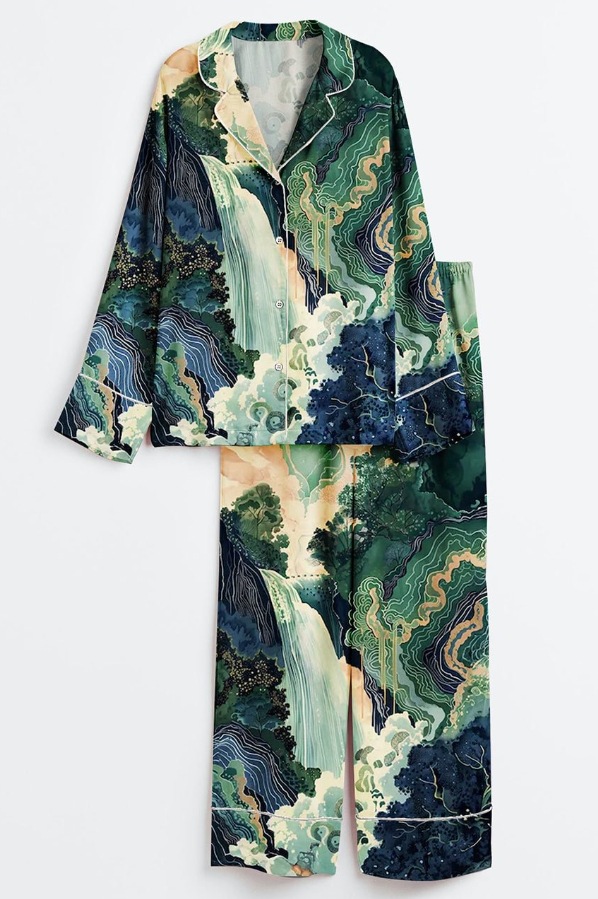 2025 Amazon standalone long sleeved casual sleepwear set with printed fashion buttons for adult casual home wear 2025 Amazon standalone long sleeved casual sleepwear set with printed fashion buttons for adult casual home wear