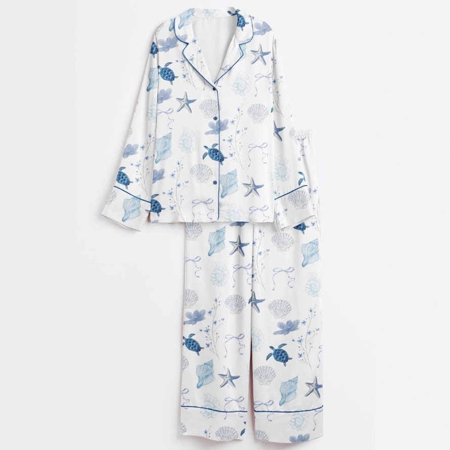 2025 Amazon standalone long sleeved casual sleepwear set with printed fashion buttons for adult casual home wear 2025 Amazon standalone long sleeved casual sleepwear set with printed fashion buttons for adult casual home wear