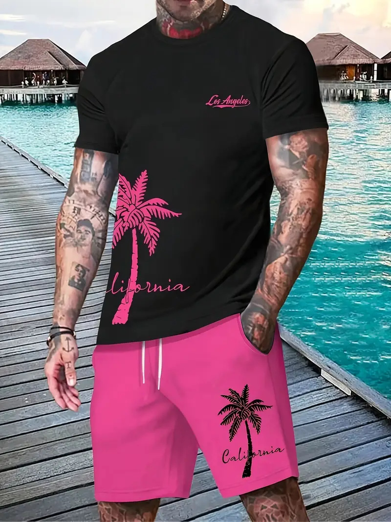 2025 Cross border Hot selling Set Fashion Short sleeved T-shirt Pants Loose Men's 3D Digital Printed Running Two piece Set 2025 Cross border Hot selling Set Fashion Short sleeved T-shirt Pants Loose Men's 3D Digital Printed Running Two piece Set
