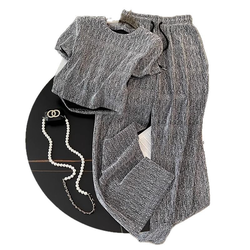 Original Craftsmanship, Trendy Fashion Style Set, Women's Summer Style, Lazy Style, Grey Short sleeved Wide Leg Pants, Two Piece Set Original Craftsmanship, Trendy Fashion Style Set, Women's Summer Style, Lazy Style, Grey Short sleeved Wide Leg Pants, Two Piece Set