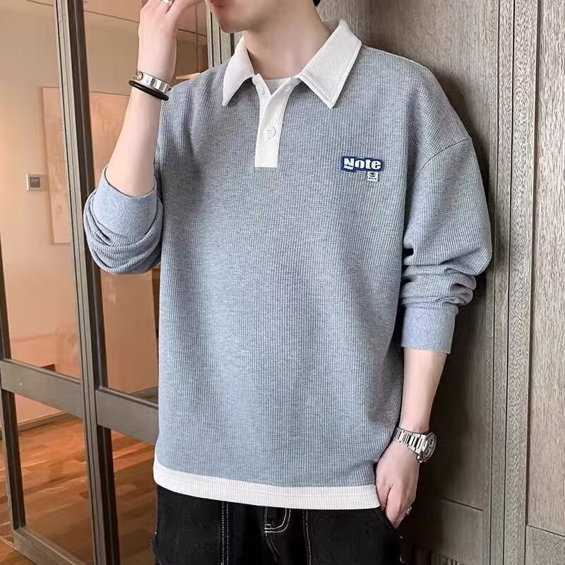 New autumn and winter men's casual hoodie with a fake collar and two loose polo shirts. 2025 Spring and Autumn Youth Minimalist Top