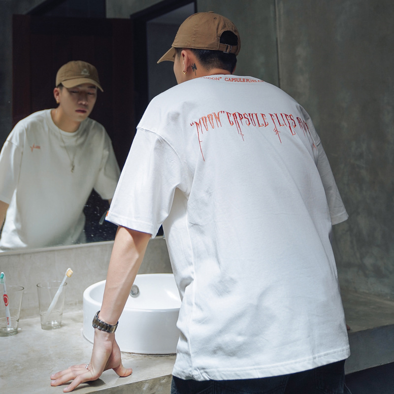 Short sleeved T-shirt men's summer new trendy loose half sleeved T-shirt ins Hong Kong style letter embroidery base casual top