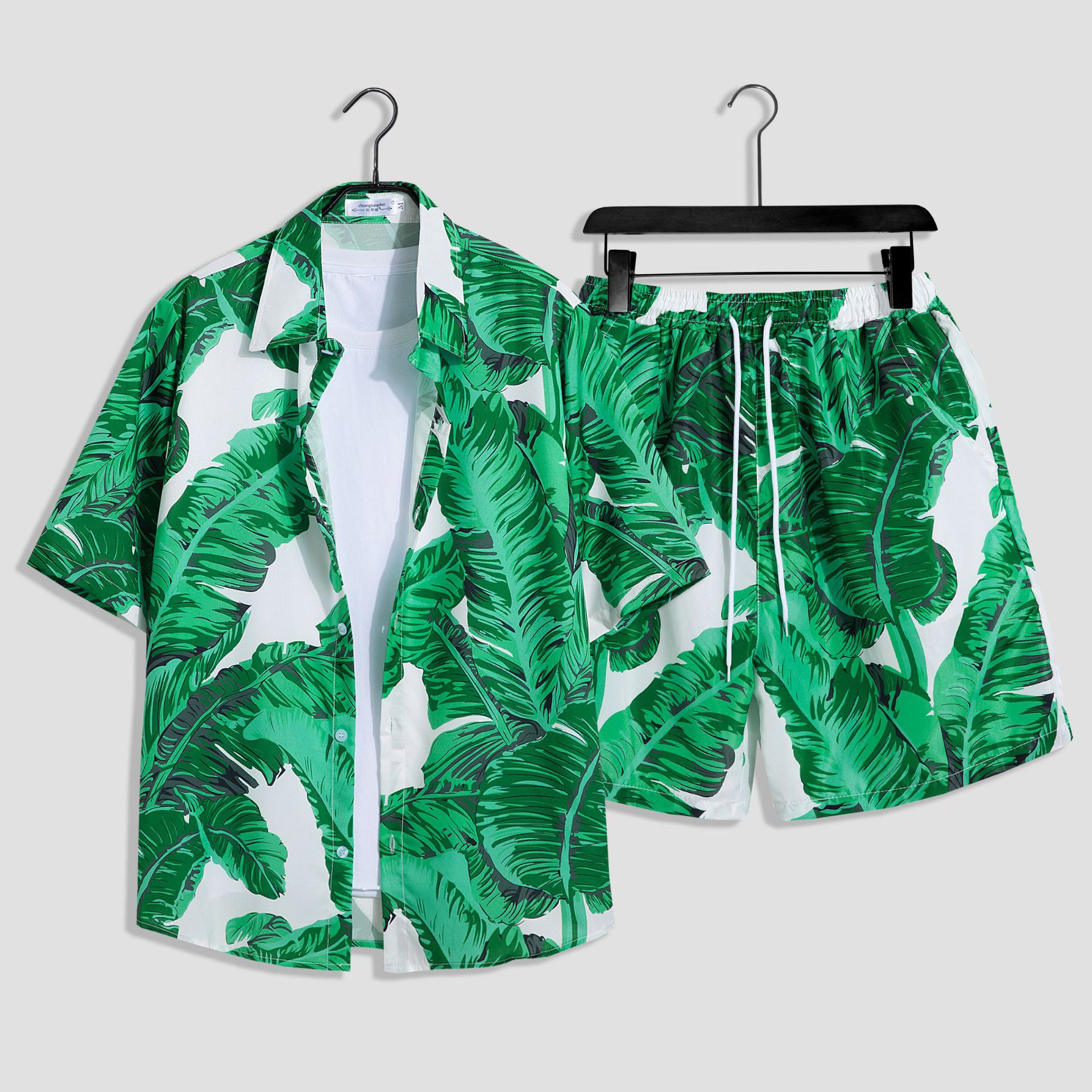 Hawaiian Beach Resort Set for Men's Loose Large Couple Trendy Brand Short Sleeve Flower Shirt Casual Two Piece Set