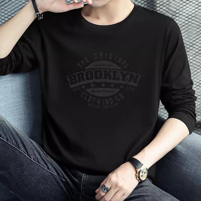 Autumn New Long Sleeve T-shirt for Men, Trendy and Handsome, Versatile, Casual T-shirt, Youth Student Printed Base T-shirt