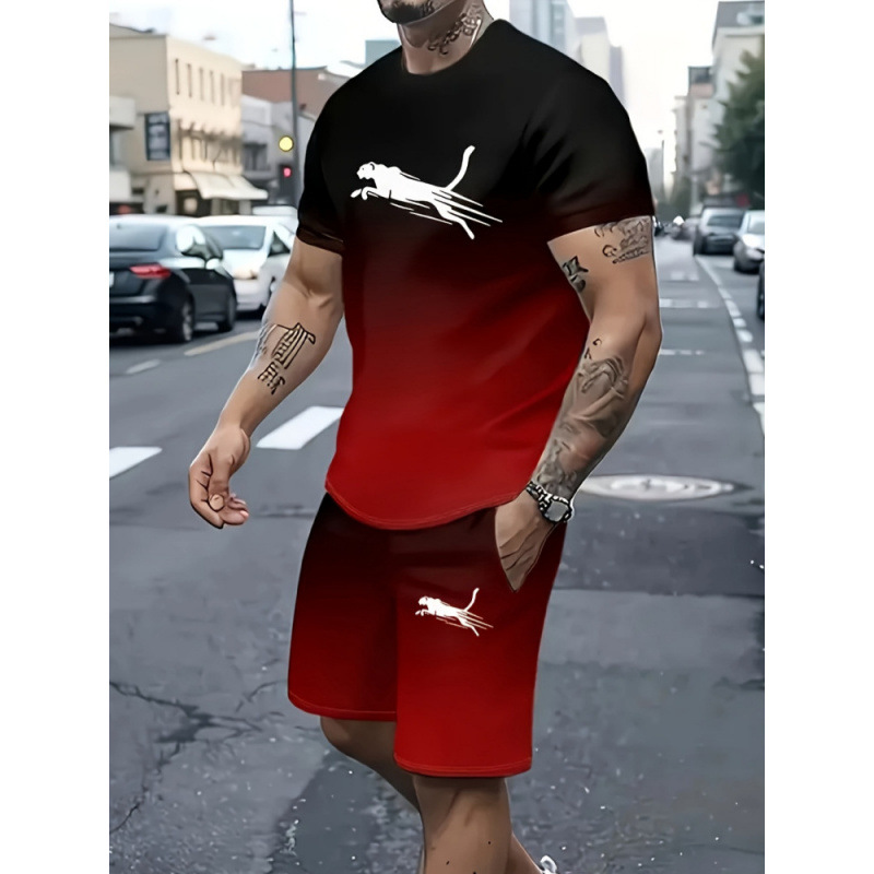 2025 Cross border Hot selling Set Fashion Short sleeved T-shirt Pants Loose Men's 3D Digital Printed Running Two piece Set 2025 Cross border Hot selling Set Fashion Short sleeved T-shirt Pants Loose Men's 3D Digital Printed Running Two piece Set