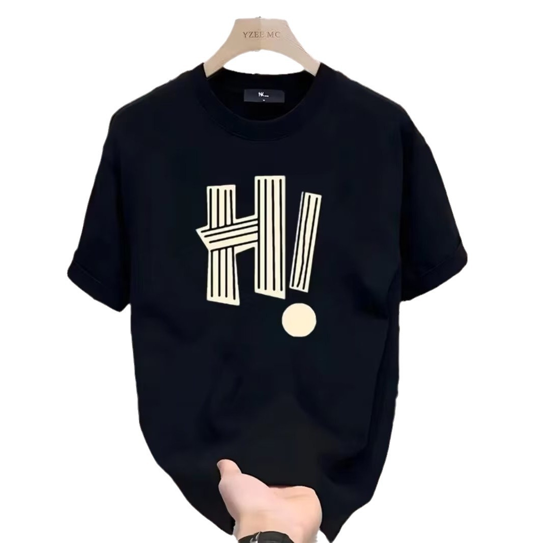 Letter short sleeved T-shirt for men's summer wear, heavyweight loose fit for teenagers, round neck clothing, trendy brand trend 2024 new item