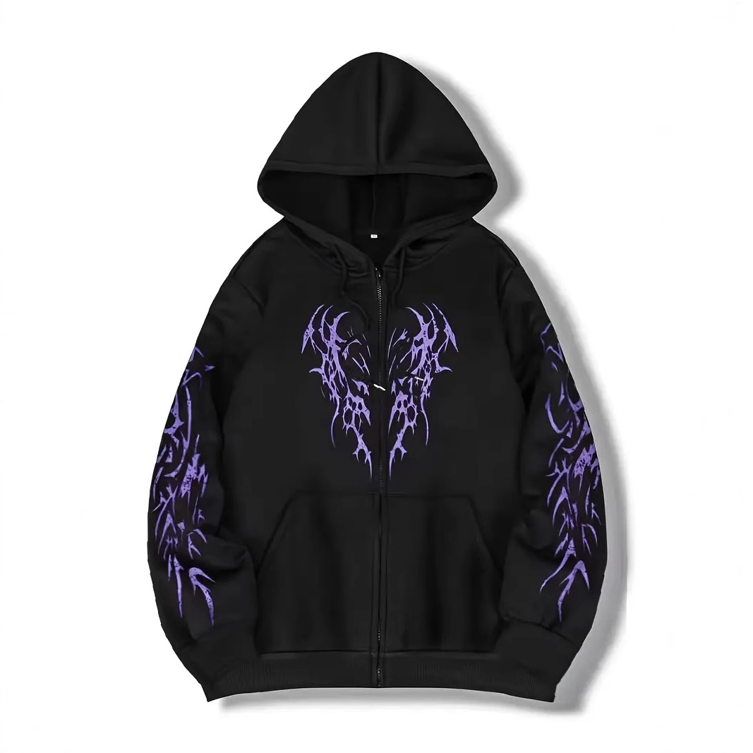 2025 Cross border New Autumn Men's Gothic Dark Style Printed Zipper Hoodie Hoodie Pullover Casual Hoodie