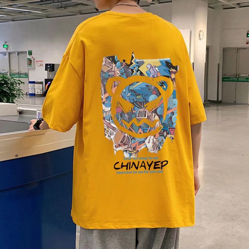 Summer short sleeved t-shirt, Hong Kong style devil smiling face, men's ins, trendy loose couple outfit, half sleeved casual t-shirt, on top of clothes