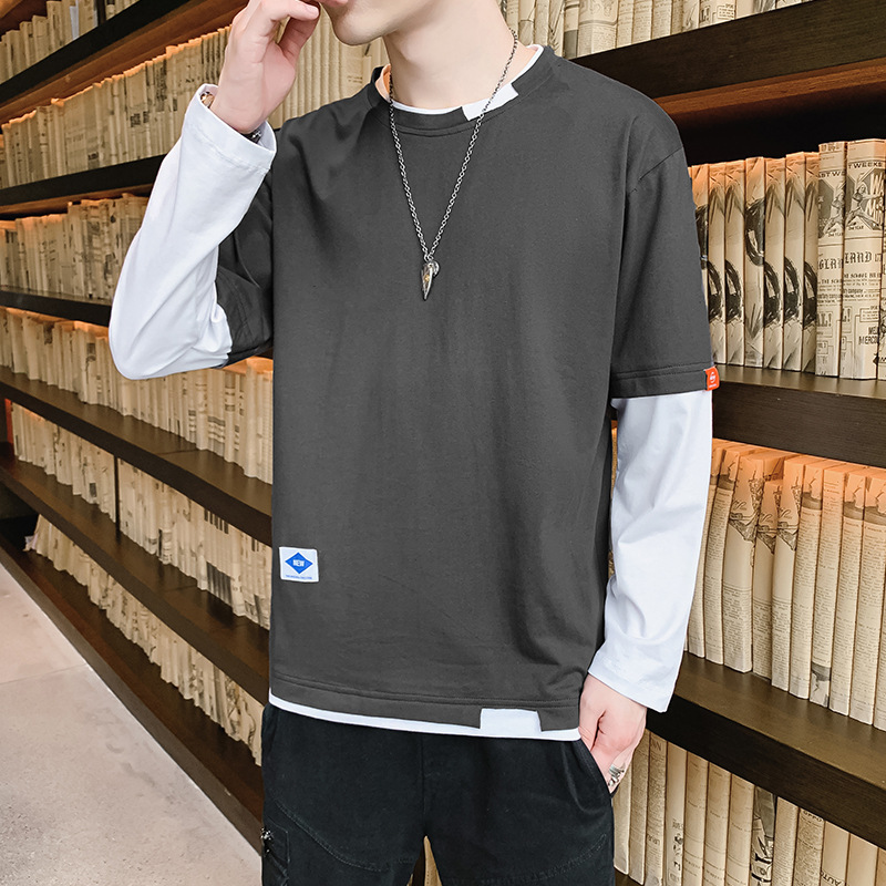 Spring and Autumn men's long sleeved t-shirt trend ins loose top clothing 2022 new short sleeved men's summer base shirt Spring and Autumn men's long sleeved t-shirt trend ins loose top clothing 2022 new short sleeved men's summer base shirt