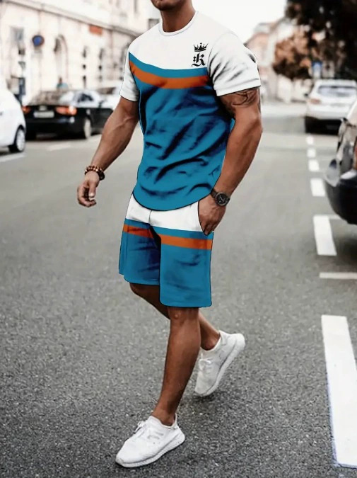 2025 Cross border Hot selling Set Fashion Short sleeved T-shirt Pants Loose Men's 3D Digital Printed Running Two piece Set 2025 Cross border Hot selling Set Fashion Short sleeved T-shirt Pants Loose Men's 3D Digital Printed Running Two piece Set