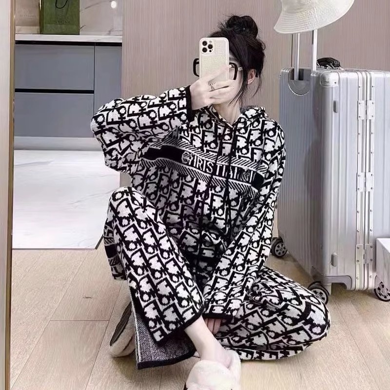 Spring and Autumn New Lazy Style Letter Printed Hoodie Set Women's Fried Street Wide Leg Pants Student Two Piece Set