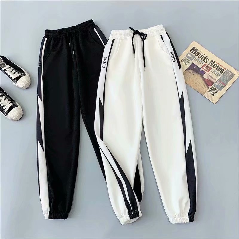 Sports pants, women's pants, thin design, spring and autumn 2023 new item, plus size, fat, mm, loose, leg tied, straight leg, high waisted casual pants