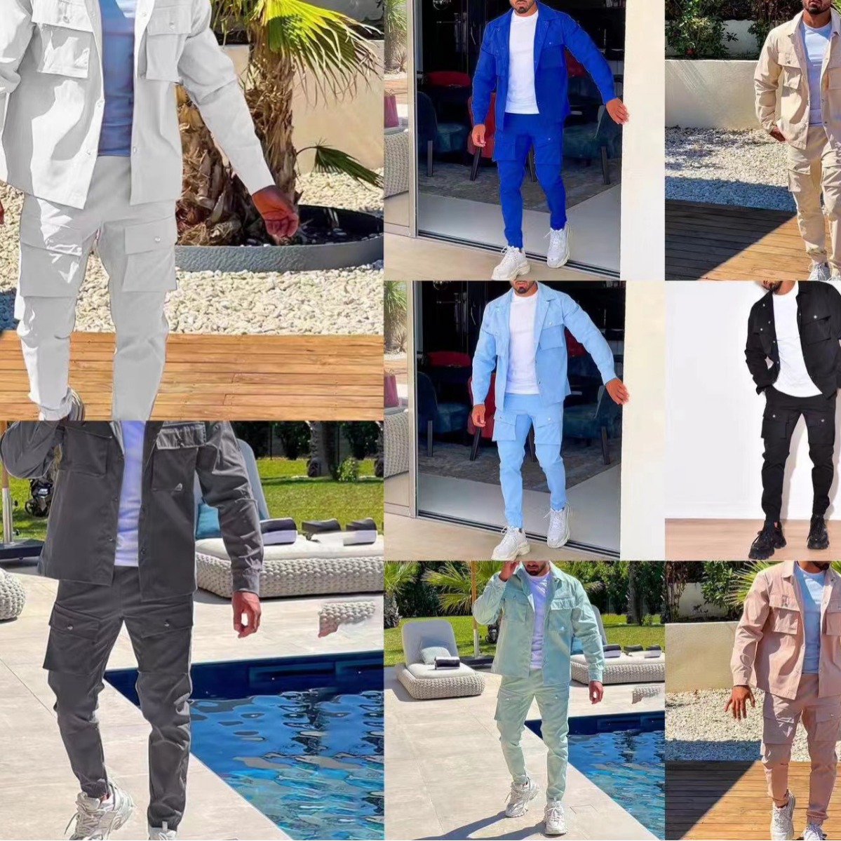 Cross border sports men's casual fashion workwear pants set, trendy men's clothing, slim fit men's suit