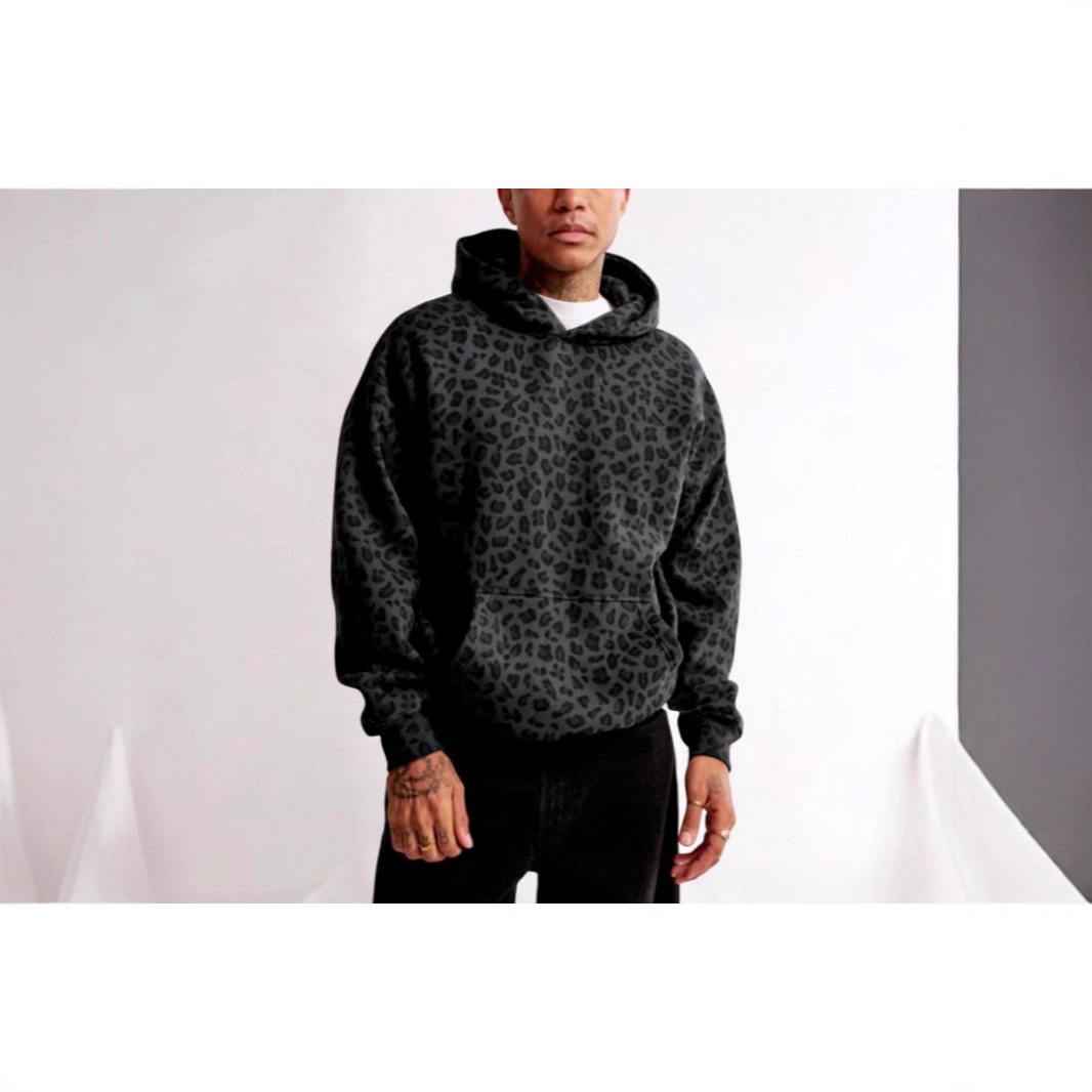 2025 European and American Cross border Leisure Fashion Men's and Women's Same Style 3D Digital Printed Hoodie Black Leopard Coat Autumn