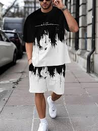 2025 new casual sports short sleeved T-shirt men's summer new gradient letter round neck T-shirt shorts set 2025 new casual sports short sleeved T-shirt men's summer new gradient letter round neck T-shirt shorts set